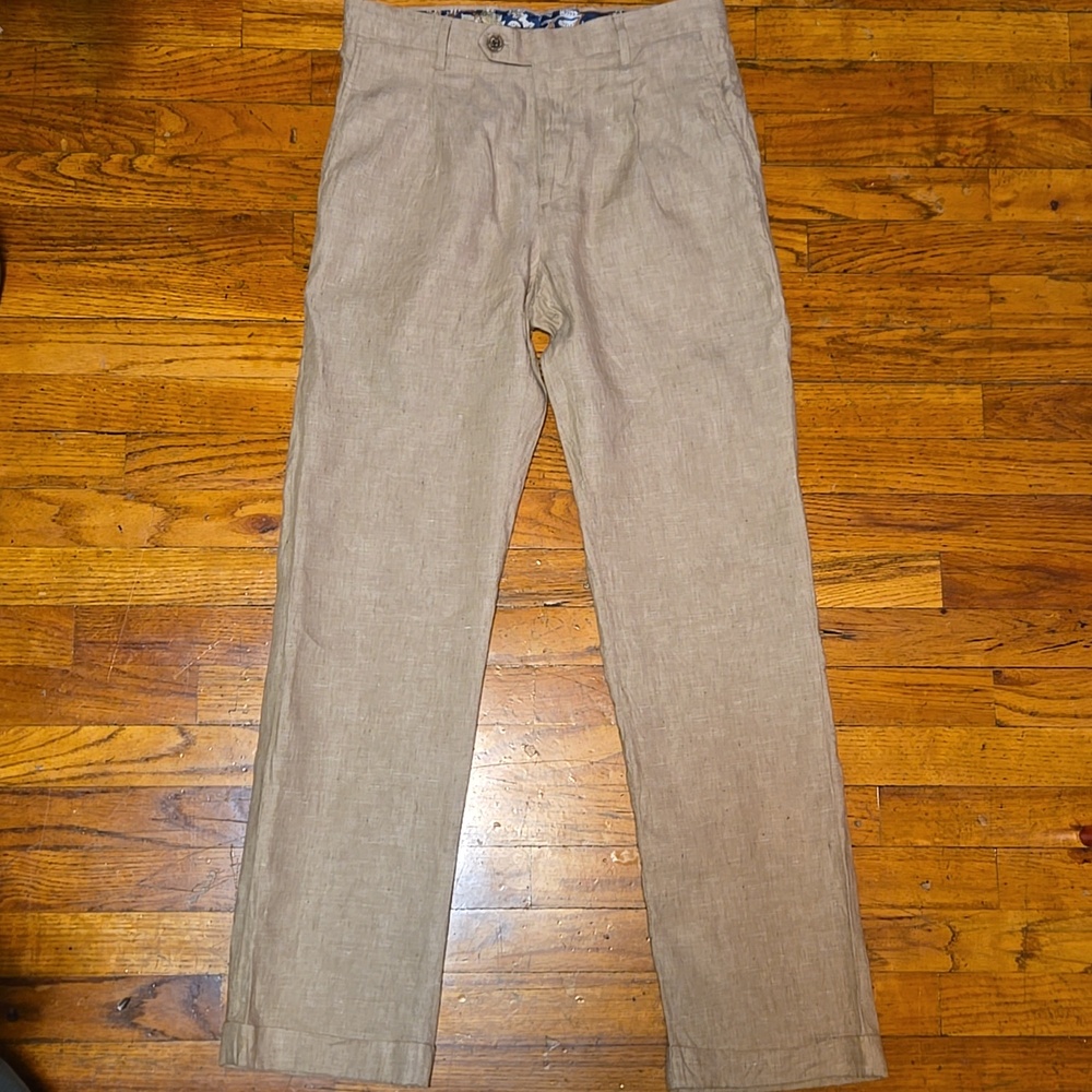 Murano Baird McNutt Men's 30x32 (31) Beige Tan 100% Linen Cuffed Dress Trouser